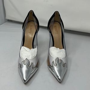 SCHUTZ DEN FLAME BLACK SILVER VINYL
HIGH-HEEL PUMPS 8.5B new